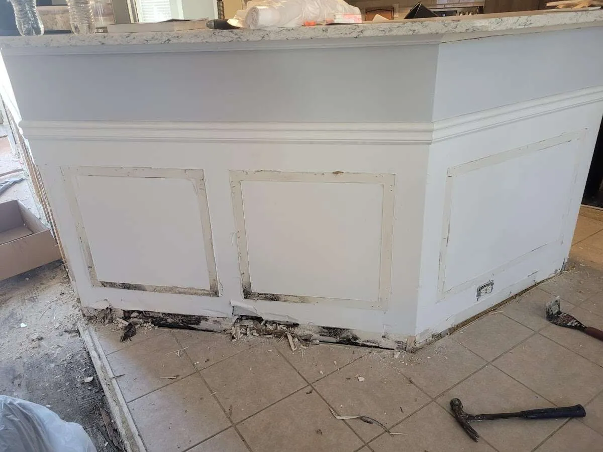 Water damage and mold on kitchen during Sewage Cleanup & Sanitation in Brownsville